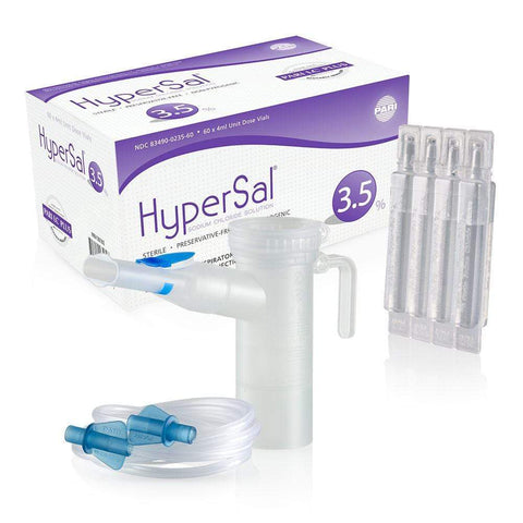 HyperSal 3.5% - Hypertonic Saline for Nebulization - 60 vials include PARI LC PLUS NEBULIZER, Sinusitis, Sinus, RSV, Discinecia Ciliar, Cistyc Fibrosis