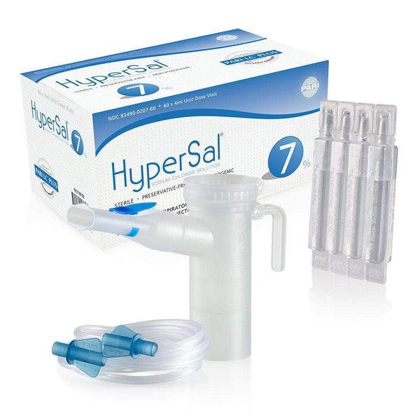HyperSal 7% - Hypertonic Saline for Nebulization - 60 vials include PARI LC PLUS NEBULIZER, Sinusitis, Sinus, RSV, Discinecia Ciliar, Cistyc Fibrosis